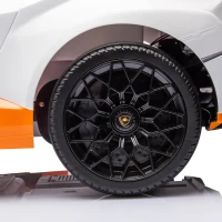 24V Lamborghini Huracan Sto Kids Drift Car with Remote Control, Dual-Drive Suspension, LED Lights, USB, Ages 3-8, 46" L x 27" W x 17" H, White(m-13)