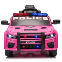 12V Licensed Dodge Kids Police Car with Remote Control, Anti-Collision Bar, Alarm Lights, 4-Wheel Suspension, 42" L x 27" W x 19.5" H, Pink(m-1)