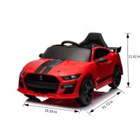 Dual 30W Motors Ford Mustang Shelby GT500 Ride-On Car with Bluetooth, USB Port, and 60-Minute Playtime, 41.5" L x 25.5" W x 20" H, Red(m-3)