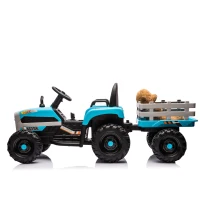 24V 3-Speed Ride-On Tractor with Trailer and Safety Belt, Battery Powered Electric Toy with Remote Control and Bluetooth, for Ages 3-6, Blue(m-13)