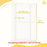 PawHut 59" Extra Tall Cat Gate, 30"-41" Pet Gate with 2.8" and 5.5" Extensions, for Doorway, Hallway, Stairway, White(m-3)
