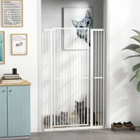 PawHut 59" Extra Tall Cat Gate, 30"-41" Pet Gate with 2.8" and 5.5" Extensions, for Doorway, Hallway, Stairway, White(m-8)