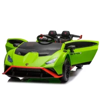 24V Lamborghini Huracan Sto Kids Electric Ride-On Drift Car with Speeds 1.86-5.59 MPH, Foam Front Wheels, and 360° Spin, for Ages 3-8, Green(m-17)