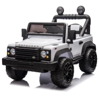 24V Licensed Land Rover Defender Toy Car with Parent Control, Dual-Drive, 4-Wheel Suspension, Bluetooth, Adjustable Speeds, for Ages 3-7, White(m-12)