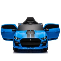 12V Ford Mustang Car with Remote Control, LED Lights, AUX/USB MP3, Safe Belt, Ride-On Car for Age 3+, 41.5" L x 25.5" W x 20" H, Blue(m-12)