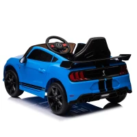12V Ford Mustang Car with Remote Control, LED Lights, AUX/USB MP3, Safe Belt, Ride-On Car for Age 3+, 41.5" L x 25.5" W x 20" H, Blue(m-16)