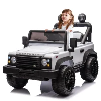 24V Licensed Land Rover Defender Toy Car with Parent Control, Dual-Drive, 4-Wheel Suspension, Bluetooth, Adjustable Speeds, for Ages 3-7, White(m-4)