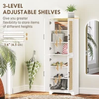 HOMCOM 67" Tall Kitchen Pantry, Freestanding Kitchen Storage Cabinet with 4 Rattan Doors and Adjustable Shelves, White(m-5)