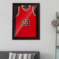 HOMCOM Jersey Display Frame Case, Acrylic Sports Shirt Shadow Box for Basketball Football Baseball, 24" x 32", Brown(m-1)