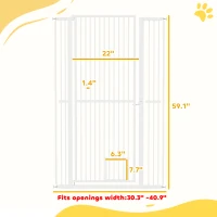 PawHut 59" Extra Tall Pet Gate, 30"-41" Dog Gate with Cat Door, 1.4" Narrow Gap, 2.8" and 5.5" Extension, for Doorway, Hallway(m-3)
