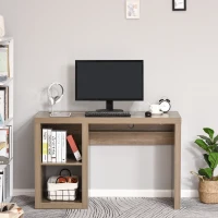 HOMCOM Rectangle Computer Desk with Thick Board and Display Shelves for Home Office Table Workstation, Natural Wood(m-7)