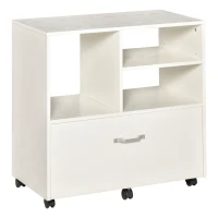 Vinsetto 29" File Cabinet, Office Storage Organizer with 4 Shelves, Wheels and Bottom Drawer for Legal and Letter Sized Files, White(m-1)