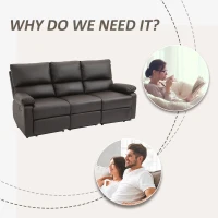 HOMCOM Modern 3 Seater Sofa with 2 Recliners, Manual Side Handle, Retracting Footrest, and PU Leather Fabric, Brown(m-7)
