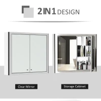 kleankin 28" x 24" Wall Mounted Bathroom Mirror Cabinet with Door Shelves Medicine Cabinet Stainless Steel, Silver(m-6)