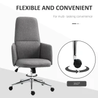Vinsetto High Back Office Chair Breathable Fabric Computer Home Rocking Seat with Swivel Wheels, and Padded Arms, Grey(m-6)
