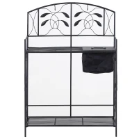 Outsunny Folding Potting Bench Table, Metal Garden Workstation, Work Bench with Build-In Bag with Cover, Hanging Hooks & Storage Shelf(m-11)