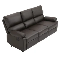 HOMCOM Modern 3 Seater Sofa with 2 Recliners, Manual Side Handle, Retracting Footrest, and PU Leather Fabric, Brown(m-11)