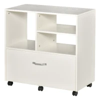 Vinsetto 29" File Cabinet, Office Storage Organizer with 4 Shelves, Wheels and Bottom Drawer for Legal and Letter Sized Files, White(m-11)