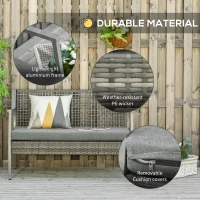 Outsunny Aluminum Rattan Wicker Outdoor Patio Cushioned Loveseat Bench for Backyard Porch Garden Poolside and Deck, Grey(m-4)