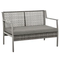 Outsunny Aluminum Rattan Wicker Outdoor Patio Cushioned Loveseat Bench for Backyard Porch Garden Poolside and Deck, Grey(m-1)