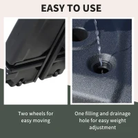 Outsunny Cantilever Offset Umbrella Base Stand Portable Square Parasol Weights with Wheels, 110 lbs Capacity Water or 132 lbs Capacity Water Capacity Sand, Black(m-6)