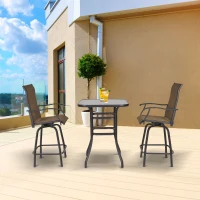 Outsunny 3 Piece Outdoor Patio Bar-Height Bar Set with Comfort Sling Fabric, Steel Frame, & Weather-Fighting, Brown(m-10)