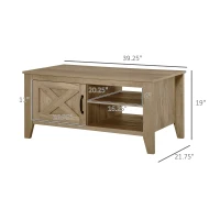 HOMCOM Farmhouse Coffee Table with Enclosed Storage Cabinet and Adjustable Open Shelves for Living Room, Oak(m-3)