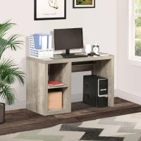 HOMCOM Rectangle Computer Desk with Thick Board and Display Shelves for Home Office Table Workstation, Natural Wood(m-10)