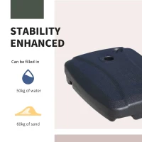 Outsunny Cantilever Offset Umbrella Base Stand Portable Square Parasol Weights with Wheels, 110 lbs Capacity Water or 132 lbs Capacity Water Capacity Sand, Black(m-4)