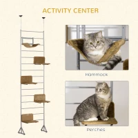 PawHut 107.5" Floor-to-Ceiling Cat Tree Height Adjustable Climbing Tower, Kitten Activity Center with Hammock and 4 Platforms(m-5)