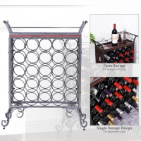 HOMCOM 25 Bottle Horizontal Free Standing Wine Rack Stand Wood and Metal - Black(m-5)