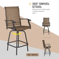 Outsunny 3 Piece Outdoor Patio Bar-Height Bar Set with Comfort Sling Fabric, Steel Frame, & Weather-Fighting, Brown(m-4)