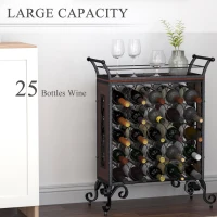 HOMCOM 25 Bottle Horizontal Free Standing Wine Rack Stand Wood and Metal - Black(m-4)