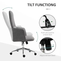 Vinsetto High Back Office Chair Breathable Fabric Computer Home Rocking Seat with Swivel Wheels, and Padded Arms, Grey(m-5)