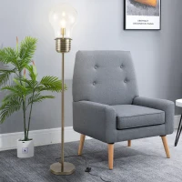 HOMCOM Industrial Tall Pole Floor Lamp with Metal Base, Modern Standing Lamp, Bulb-Shaped Glass Shade, On/Off Foot Switch, E26 Bulb Base for Bedroom, Living Room, Bronze(m-2)