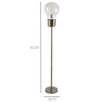 HOMCOM Industrial Tall Pole Floor Lamp with Metal Base, Modern Standing Lamp, Bulb-Shaped Glass Shade, On/Off Foot Switch, E26 Bulb Base for Bedroom, Living Room, Bronze(m-3)