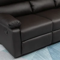 HOMCOM Modern 3 Seater Sofa with 2 Recliners, Manual Side Handle, Retracting Footrest, and PU Leather Fabric, Brown(m-9)