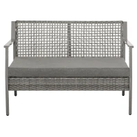 Outsunny Aluminum Rattan Wicker Outdoor Patio Cushioned Loveseat Bench for Backyard Porch Garden Poolside and Deck, Grey(m-11)