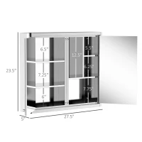 kleankin 28" x 24" Wall Mounted Bathroom Mirror Cabinet with Door Shelves Medicine Cabinet Stainless Steel, Silver(m-3)