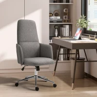 Vinsetto High Back Office Chair Breathable Fabric Computer Home Rocking Seat with Swivel Wheels, and Padded Arms, Grey(m-10)