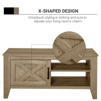 HOMCOM Farmhouse Coffee Table with Enclosed Storage Cabinet and Adjustable Open Shelves for Living Room, Oak(m-7)