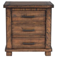 Rustic Three Drawer Reclaimed Solid Wood Farmhouse Nightstand with Full Extension Drawer Glides and Bronze Iron Handles, 24" x 17" x 25.6", Natural(m-9)