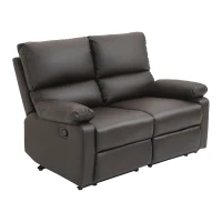HOMCOM Modern Manual Recliner 2 Seater Sofa Reclining Loveseat with PU Leather Upholstery, Side Handles and Footrest, Brown(m-11)