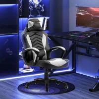 HOMCOM 6 Vibrating Point Massage Computer Gaming Chair 5 Modes, Racing Style Heated Desk Chair Swivel Rolling Chair with Headrest, White / Black(m-10)
