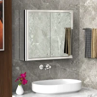 kleankin 28" x 24" Wall Mounted Bathroom Mirror Cabinet with Door Shelves Medicine Cabinet Stainless Steel, Silver(m-10)