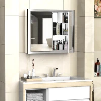 kleankin 28" x 24" Wall Mounted Bathroom Mirror Cabinet with Door Shelves Medicine Cabinet Stainless Steel, Silver(m-2)