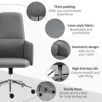 Vinsetto High Back Office Chair Breathable Fabric Computer Home Rocking Seat with Swivel Wheels, and Padded Arms, Grey(m-7)