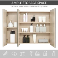 kleankin 36" x 24" Triple Door LED Bathroom Mirror Medicine Cabinet with Adjustable Shelf - White Oak(m-5)
