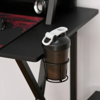 HOMCOM Racing Gaming Desk Carbon Fiber Style Computer Table with Elevated Monitor Shelf, Headphone Hook and Cup Holder, Black(m-8)