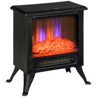 HOMCOM Electric Fireplace Heater w/ LED Flame Fireplace Stove, Black, 17"(m-11)